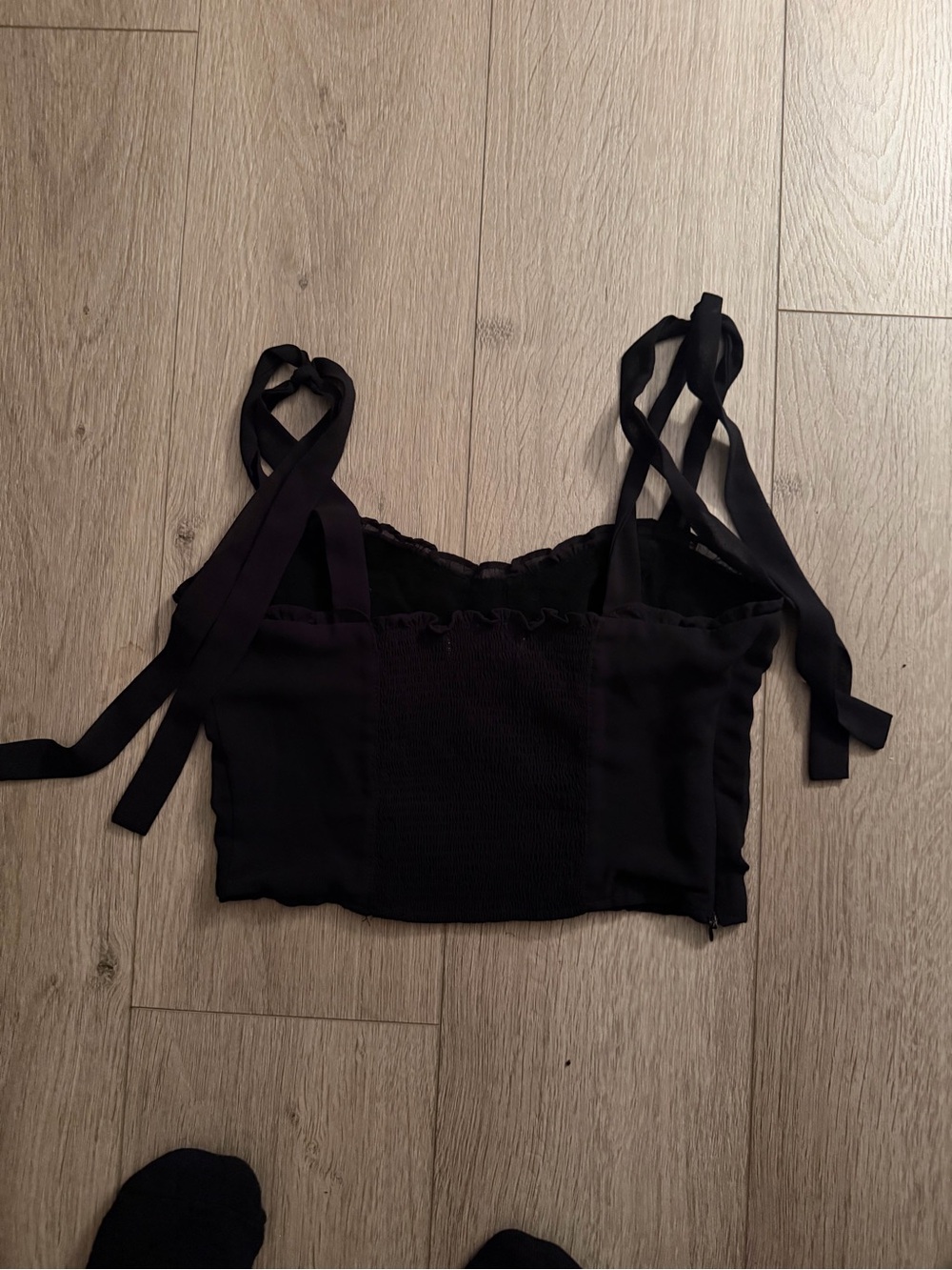 Black Tie-Strap Cropped Camisole Top